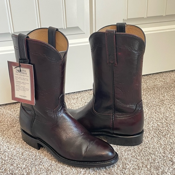 New Lucchese MAJESTIC ROPER black cherry cowboy boots size 8 D - Picture 1 of 11